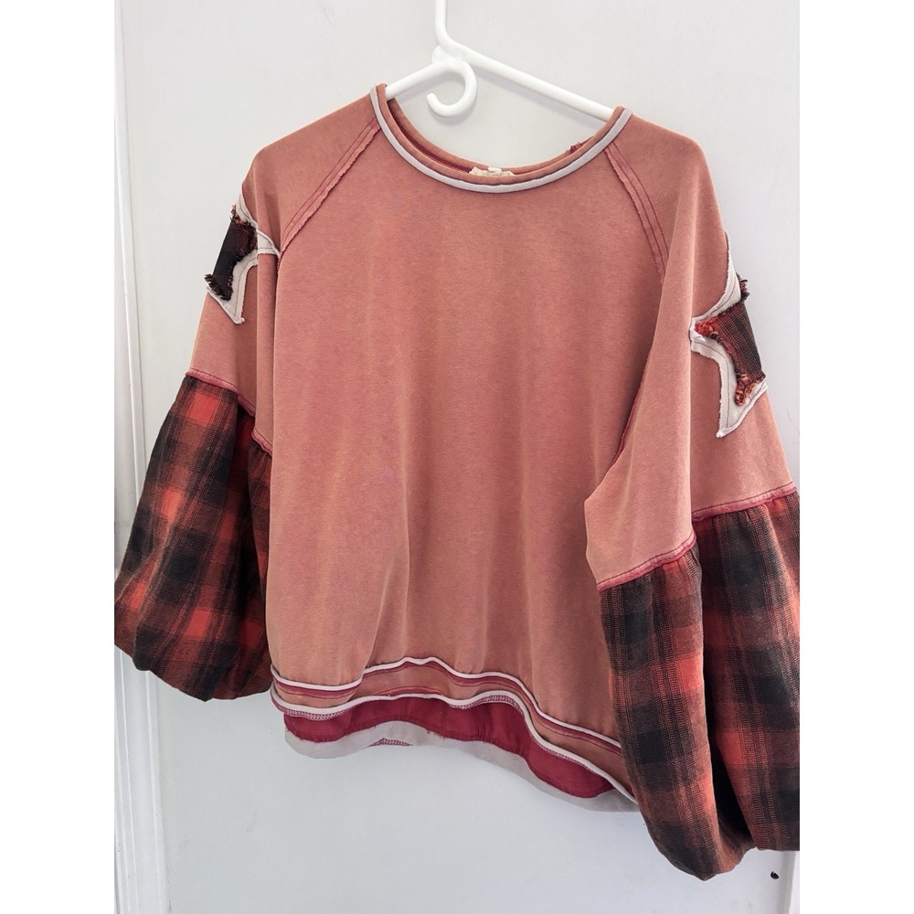 Easel LA Bohemian Long Sleeve Large Relaxed Fit Pumpkin Stars 58x24 (see desc)